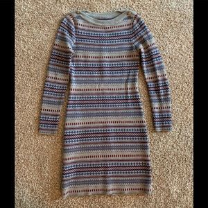 L.L. Bean Gray Fair Isle Long Sleeve Knit Dress